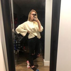 Creme Sweater with Ruffled Sleeves